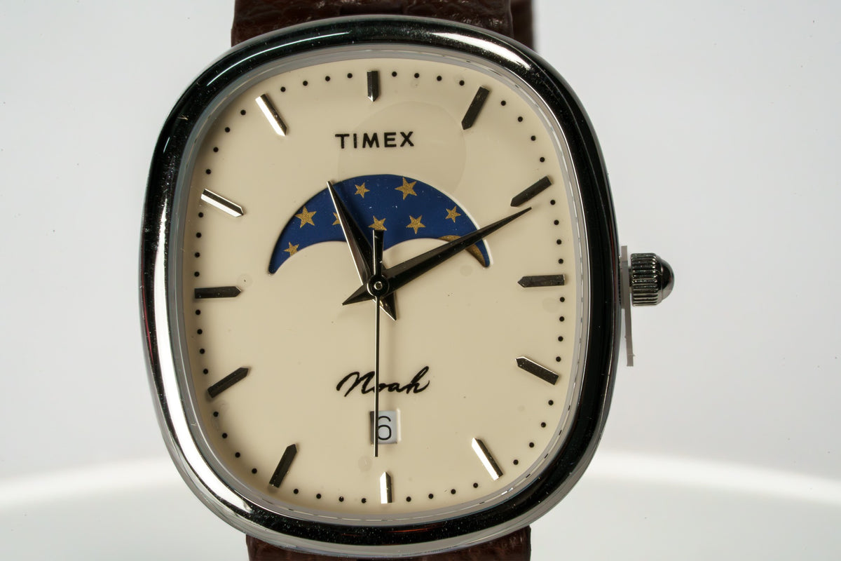 Noah x Timex Oval Moon Phase Watch Silver Case Brown Leather Strap Limited