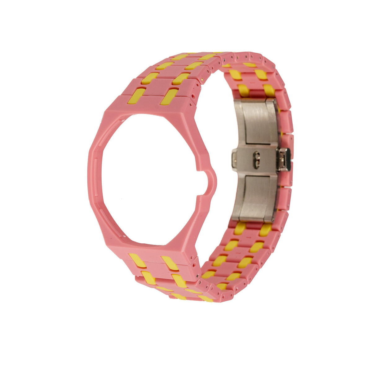 Pink & Yellow Ceramic Watch Strap Band with Ceramic Case Mod Kit For Swatch X AP Royal Pop