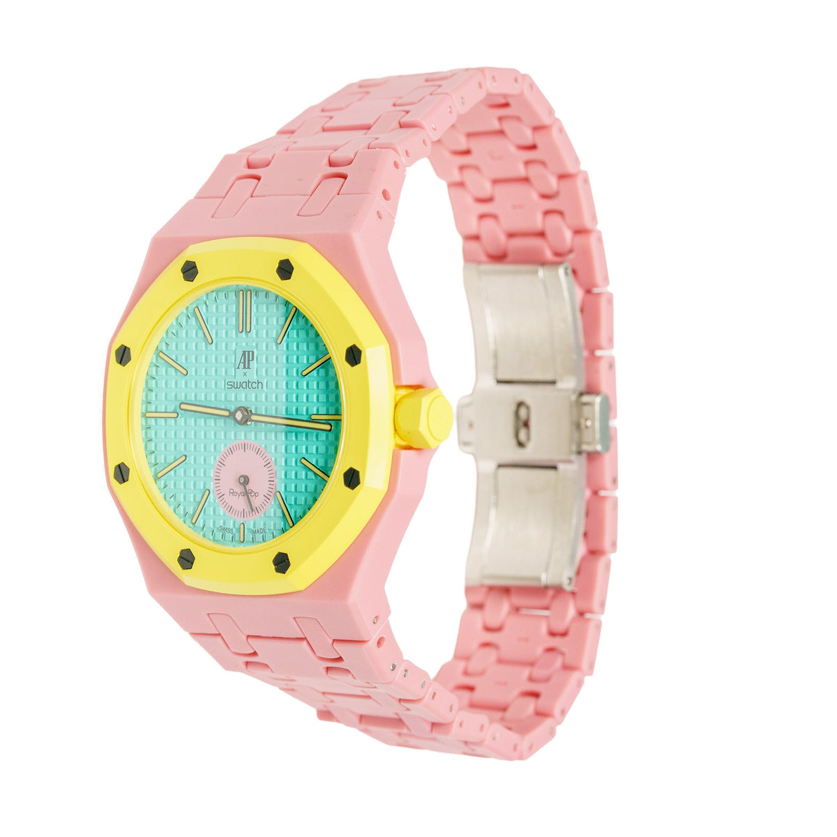 Pink Ceramic Watch Strap Band with Ceramic Case Mod Kit For Swatch X AP Royal Pop