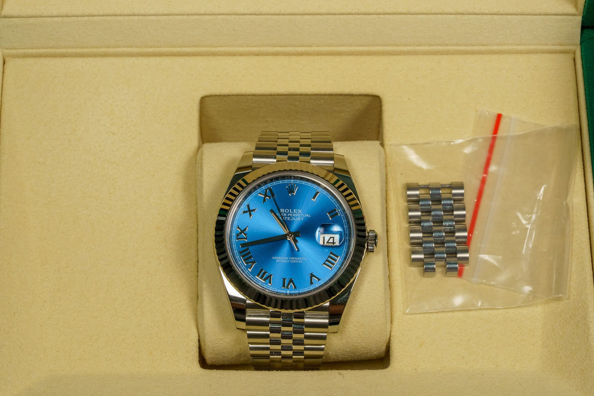2026 Never Worn Rolex Datejust 41 Blue Roman Dial Fluted Bezel Steel Bracelet