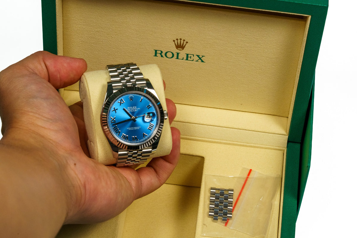 2026 Never Worn Rolex Datejust 41 Blue Roman Dial Fluted Bezel Steel Bracelet
