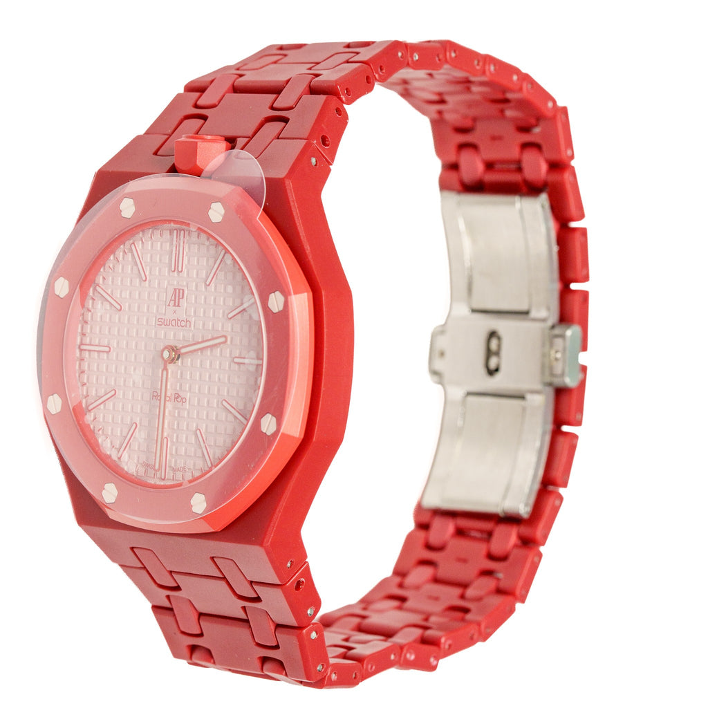 Red Ceramic Watch Strap Band with Ceramic Case Mod Kit For Swatch X AP Royal Pop