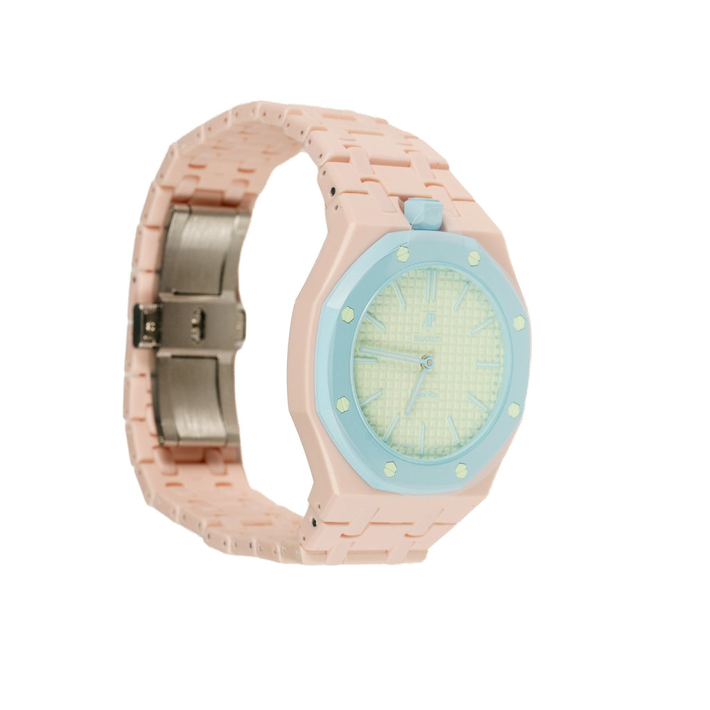 Blush Ceramic Watch Strap Band with Ceramic Case Mod Kit For Swatch X AP Royal Pop