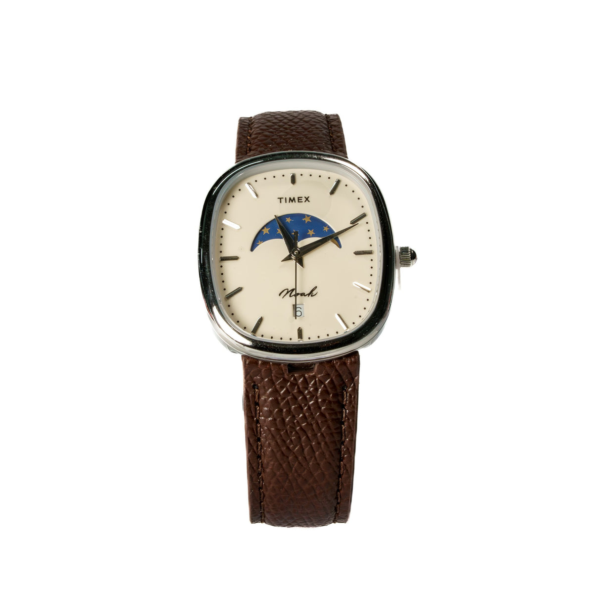 Noah x Timex Oval Moon Phase Watch Silver Case Brown Leather Strap Limited