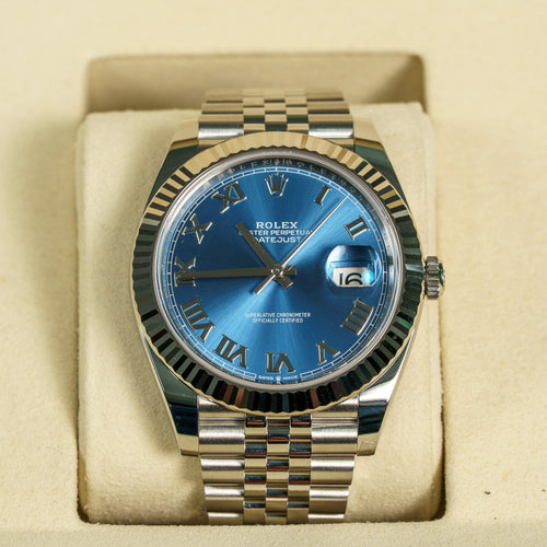 2026 Never Worn Rolex Datejust 41 Blue Roman Dial Fluted Bezel Steel Bracelet