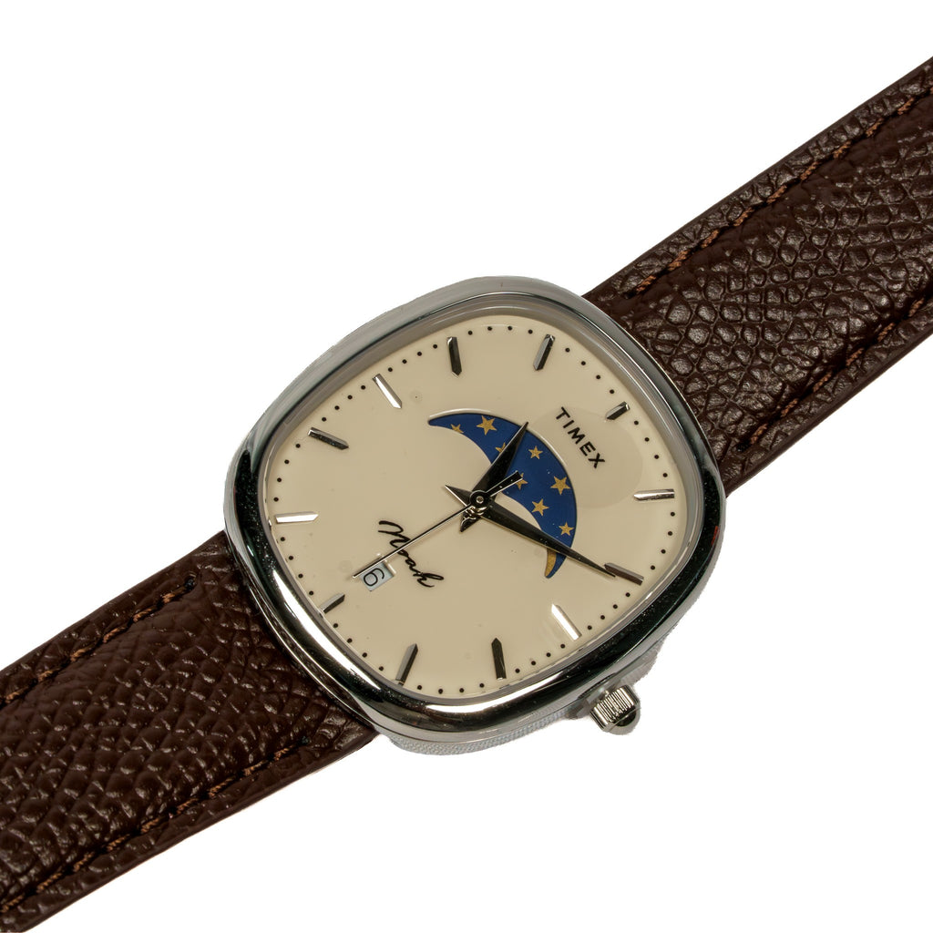 Noah x Timex Oval Moon Phase Watch Silver Case Brown Leather Strap Limited