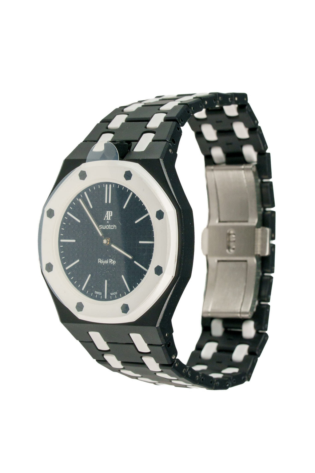 Black & White Ceramic Watch Strap Band with Ceramic Case Mod Kit For Swatch X AP Royal Pop