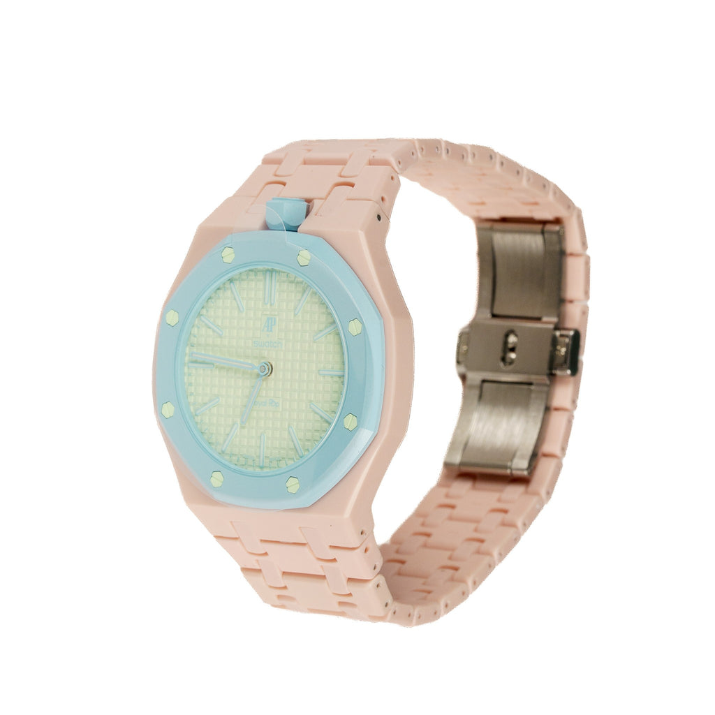 Blush Ceramic Watch Strap Band with Ceramic Case Mod Kit For Swatch X AP Royal Pop