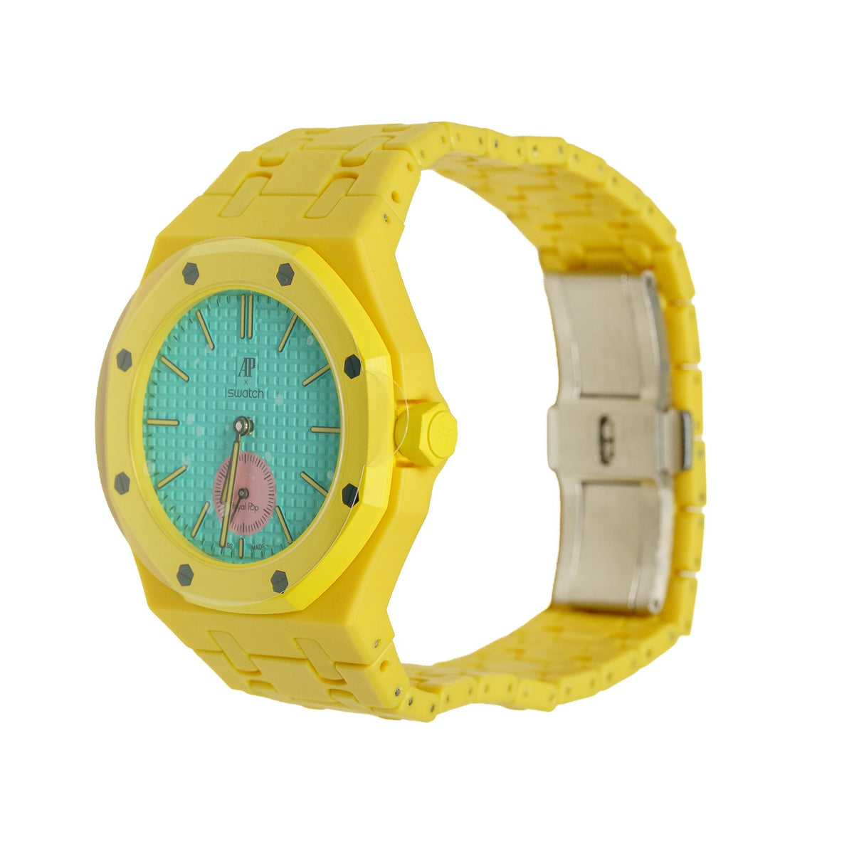 Yellow Ceramic Watch Strap Band with Ceramic Case Mod Kit For Swatch X AP Royal Pop