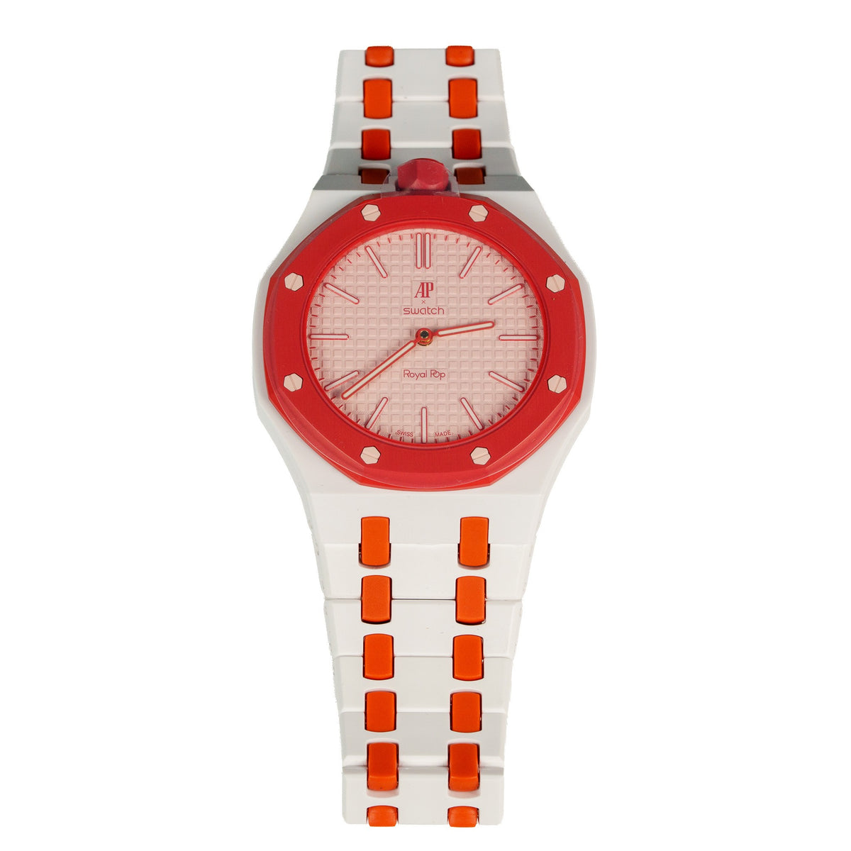 White & Orange Ceramic Watch Strap Band with Ceramic Case Mod Kit For Swatch X AP Royal Pop