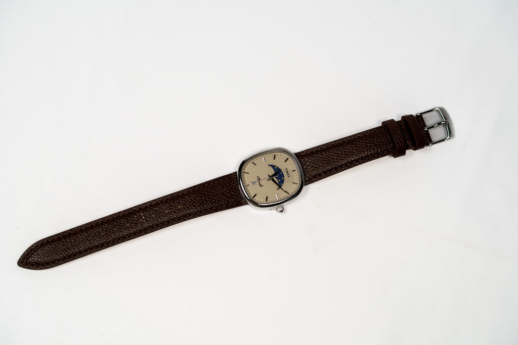 Noah x Timex Oval Moon Phase Watch Silver Case Brown Leather Strap Limited