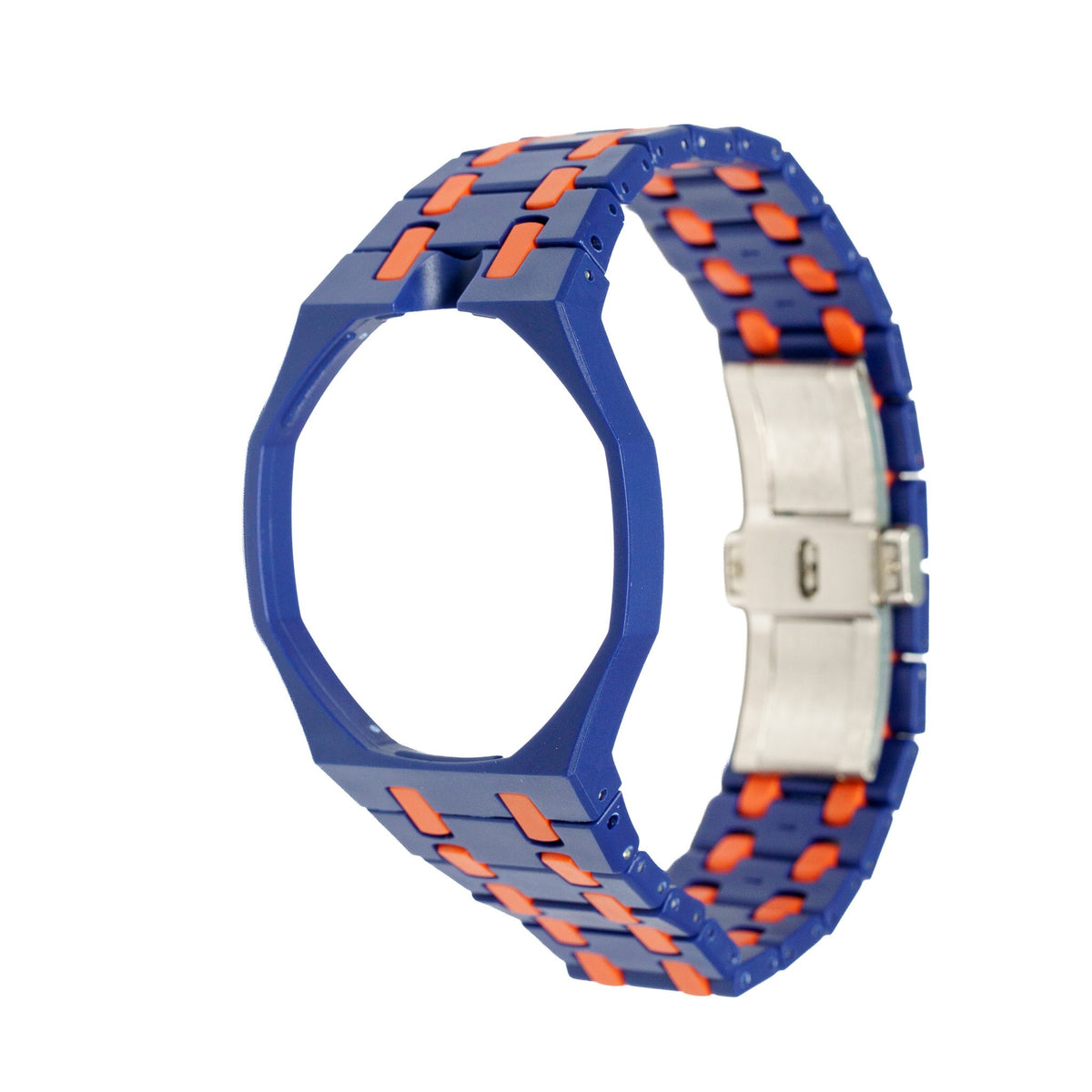 Navy & Orange Ceramic Watch Strap Band with Ceramic Case Mod Kit For Swatch X AP Royal Pop