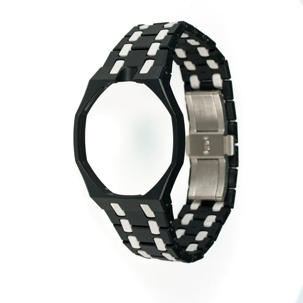 Black & White Ceramic Watch Strap Band with Ceramic Case Mod Kit For Swatch X AP Royal Pop