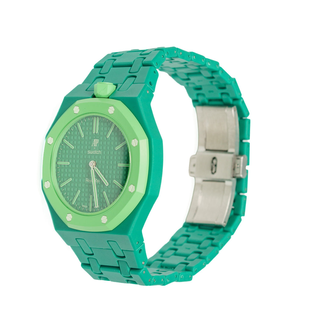 Green Ceramic Watch Strap Band with Ceramic Case Mod Kit For Swatch X AP Royal Pop