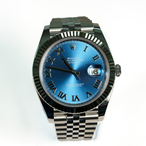 2026 Never Worn Rolex Datejust 41 Blue Roman Dial Fluted Bezel Steel Bracelet