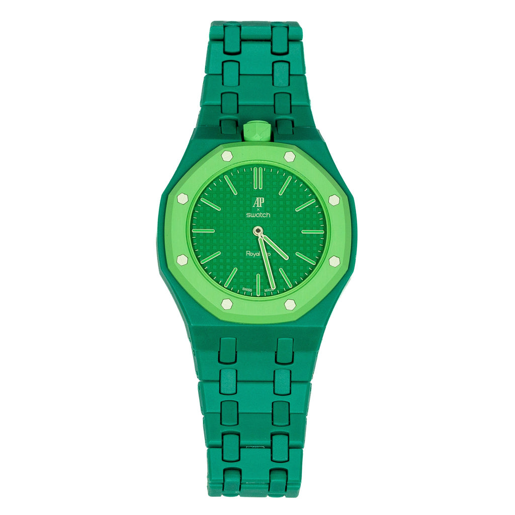 Green Ceramic Watch Strap Band with Ceramic Case Mod Kit For Swatch X AP Royal Pop