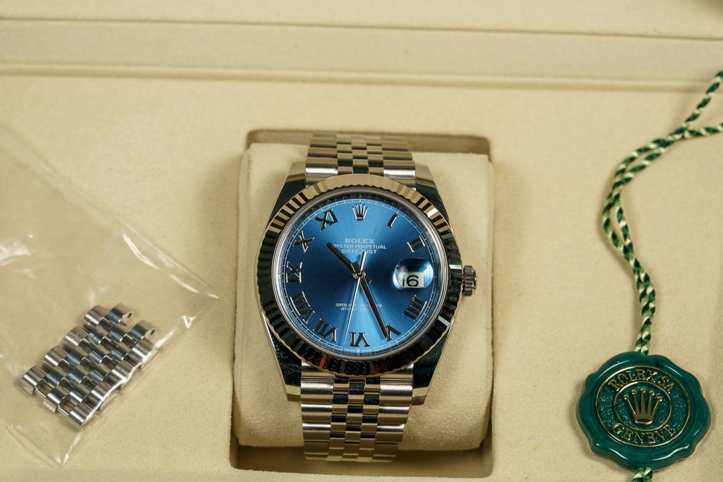 2026 Never Worn Rolex Datejust 41 Blue Roman Dial Fluted Bezel Steel Bracelet