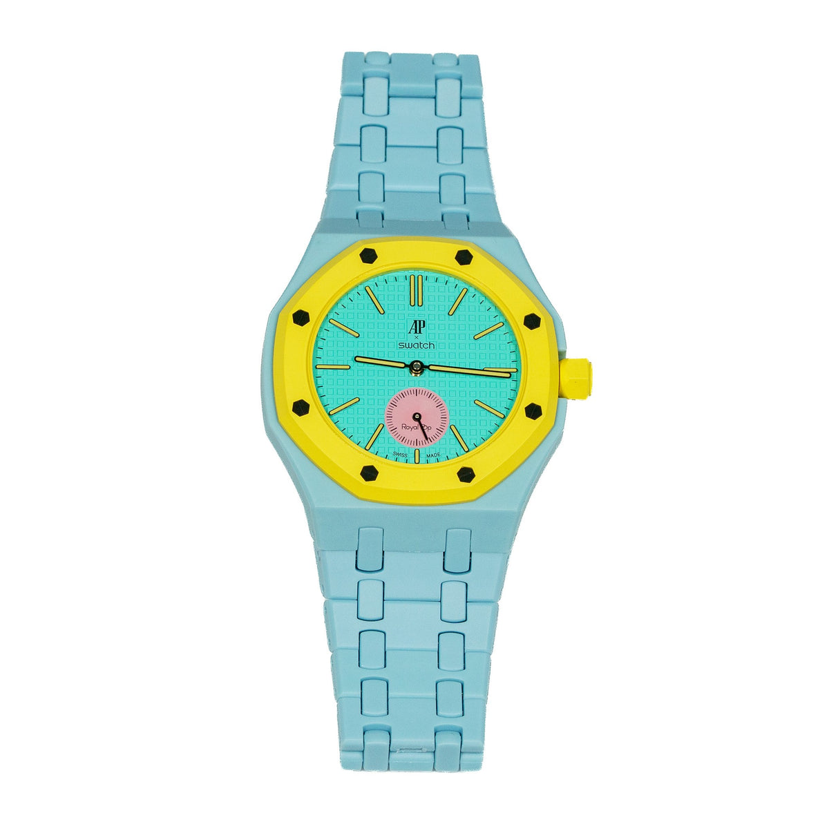 Powder Blue Ceramic Watch Strap Band with Ceramic Case Mod Kit For Swatch X AP Royal Pop