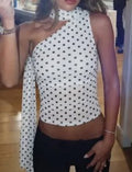 One-Shoulder Draped Top — polka dot