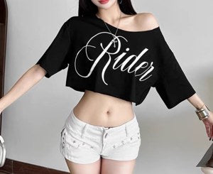 Rider Off-Shoulder Crop Top — black