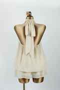 Tiered Chiffon Halter Mini Dress — cream